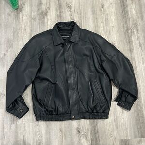VTG CHARLES KLEIN LEATHER BOMBER JACKET MENS 2XLT BLACK Biker Retro Western Moto